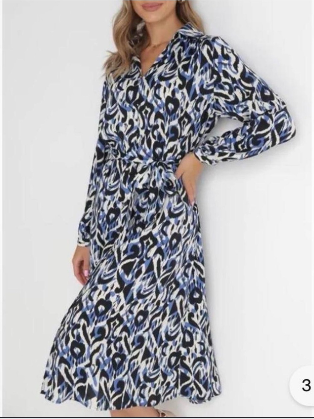 Zara Abstract Print Maxi Shirt Dress Tie Waist Luxury Look XS